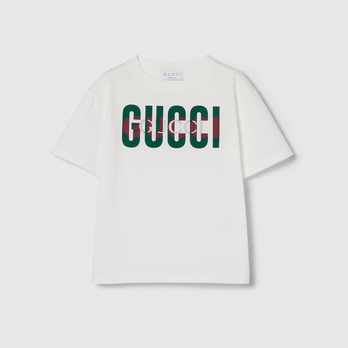 GUCCIチルドレンシャツ チルドレンズ〕プリント コットン Tシャツ ・ダークグレー