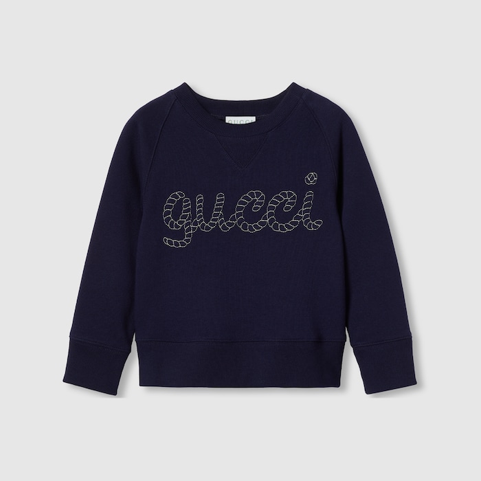 キッズ用トップス GUCCI Dark blue cotton fleece sweatshirt Children's embroidered cotton sweatshirt in dark blue