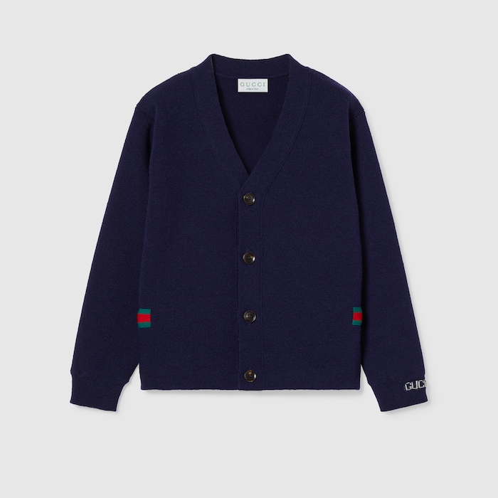 Children's wool cardigan with Web in navy | GUCCI® US