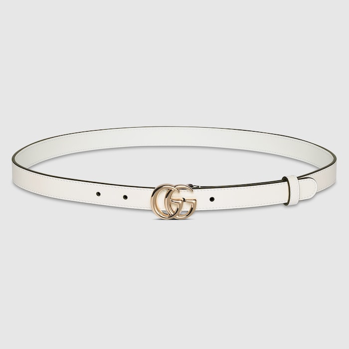 GG Marmont thin belt in white leather | GUCCI® US
