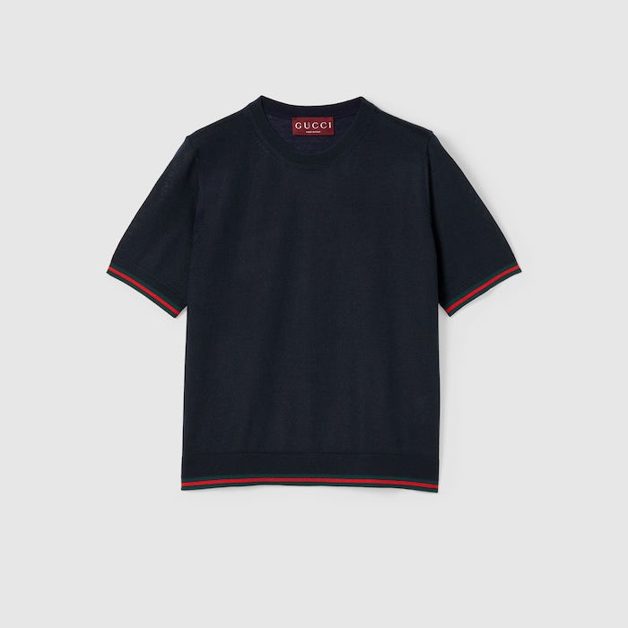 Extra fine cashmere silk top in navy | GUCCI® US