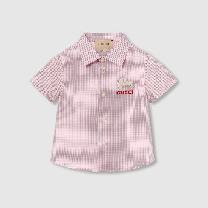 Baby embroidered cotton shirt in white and red | GUCCI® US