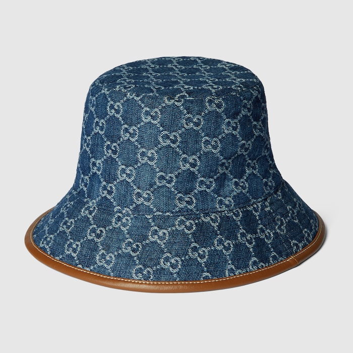GUCCI グッチ ハット 青 57cm 4103624E0277 Gucci Blue Silver Lame Bucket Hat Size M 57cm GG Logo Woven
