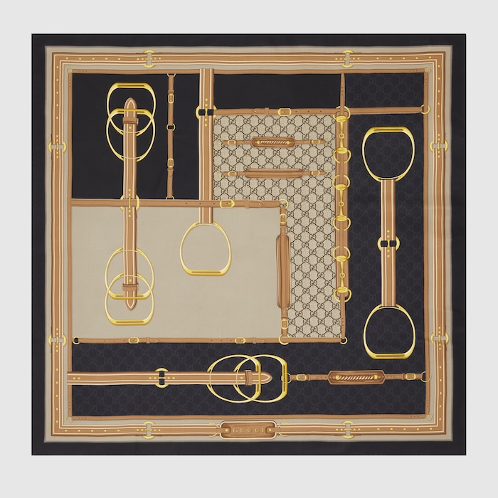 プリント シルクツイル スカーフ ・ブラック | GUCCI公式