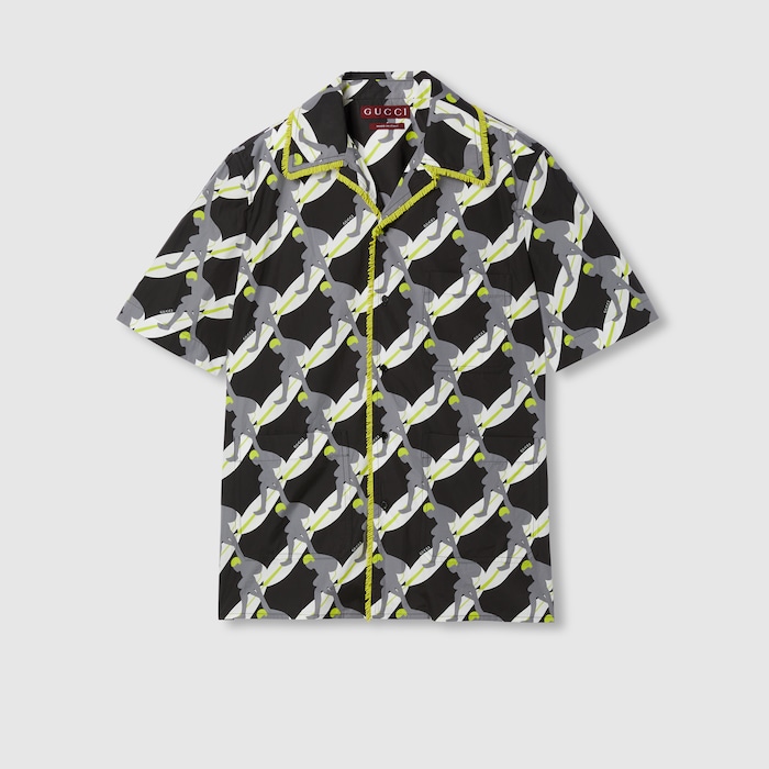 Printed light cotton poplin shirt in black and white | GUCCI® US