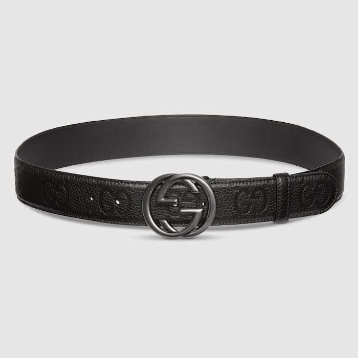 Reversible belt with Interlocking G buckle in black leather
