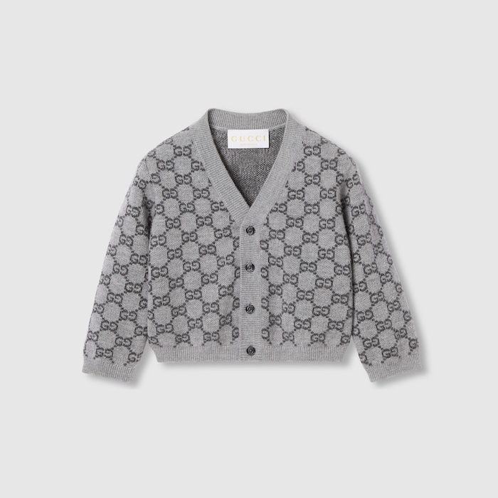 Baby GG wool jacquard cardigan in grey and dark grey | GUCCI® US