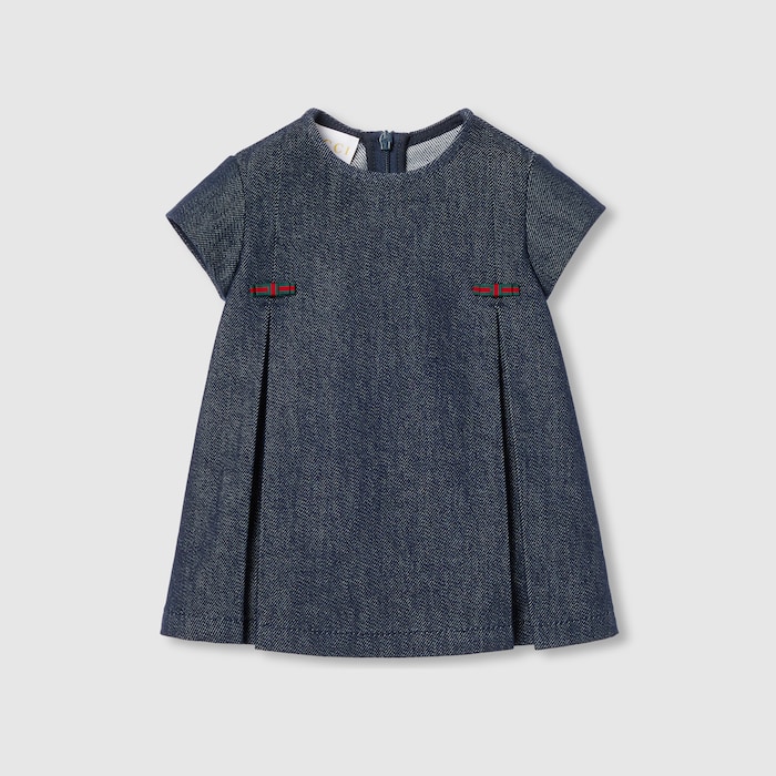 Baby denim dress with Web in dark blue | GUCCI® US