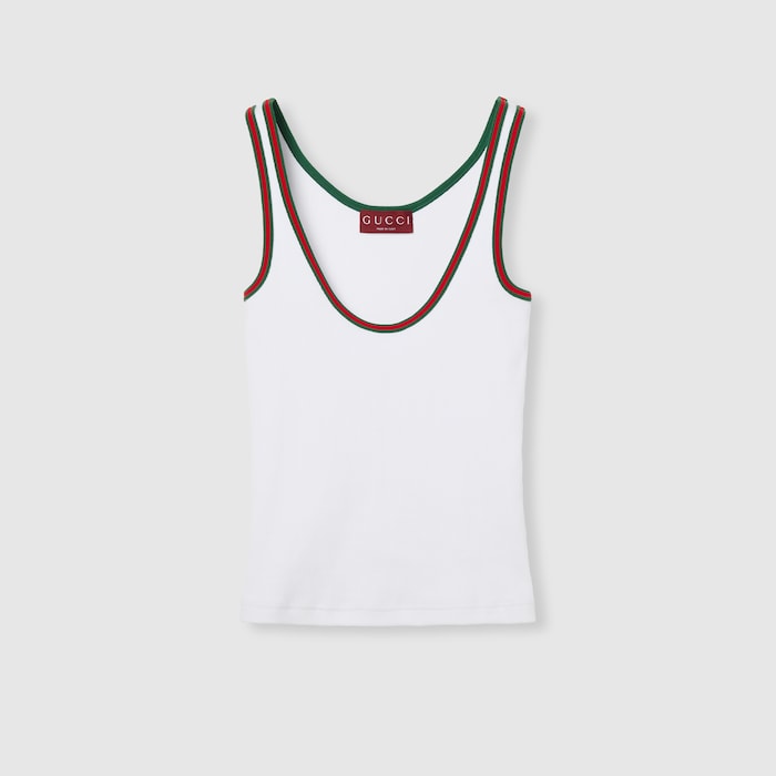 GUCCI 黒 M タンクトップ コットン100% Cotton rib tank top with Web in white | GUCCI® ZA