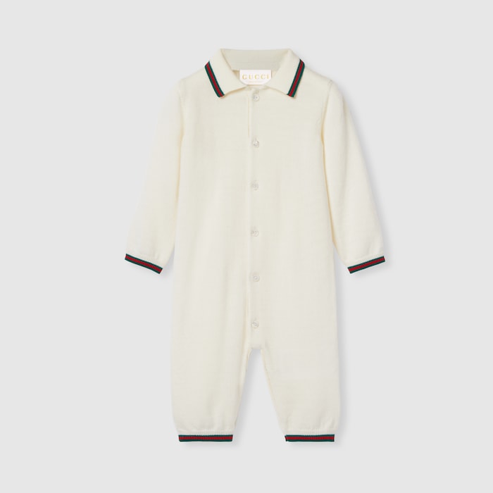 Baby wool one-piece with Web in white | GUCCI® US