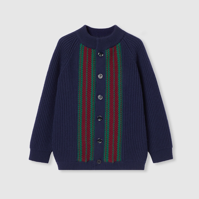 Children's wool cardigan with Web in blue | GUCCI® US