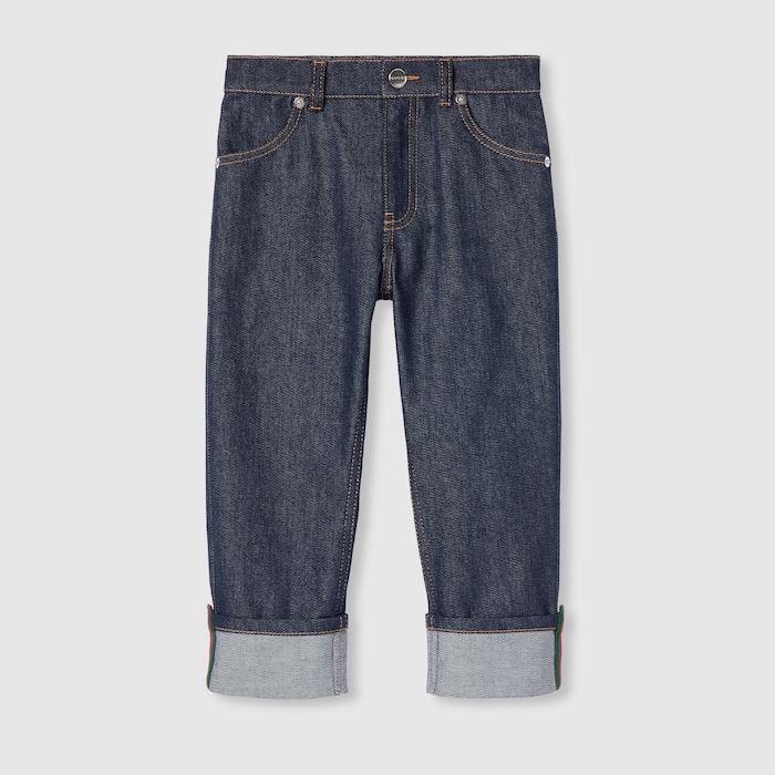 Children's denim pants with Web in dark blue | GUCCI® US