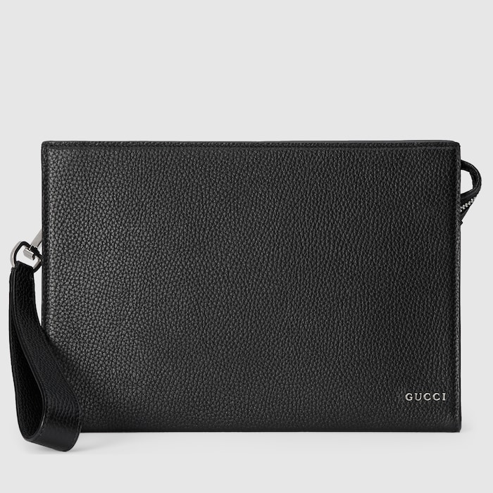 Medium pouch with Gucci logo in black leather | GUCCI® US