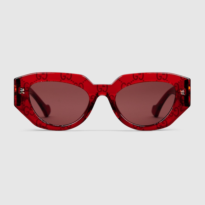 Geometrical frame sunglasses in transparent red | GUCCI® US