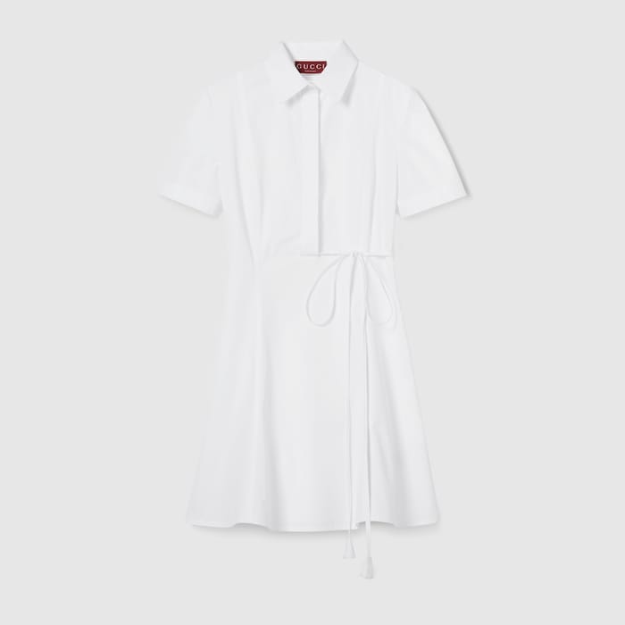 Embossed heavy cotton poplin dress in white | GUCCI® US