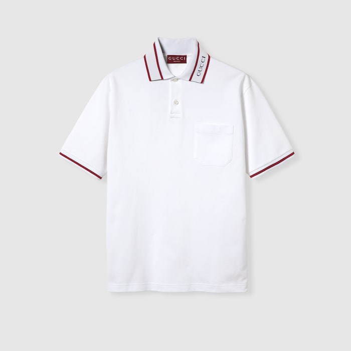 Cotton piquet polo shirt in white | GUCCI® US