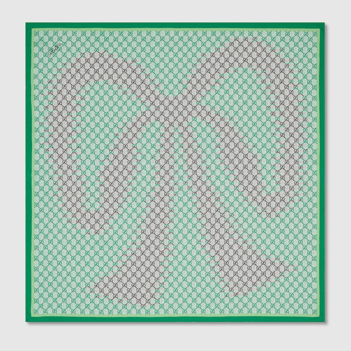 90 x 90 プロジェクト プリント シルクスカーフ ・グリーン | GUCCI公式