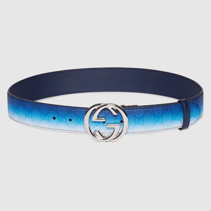 ベルト GUCCI SS23 Painted leather belt (7185051J70G 1000) Belt with Interlocking G detail in black Supreme | GUCCI® US