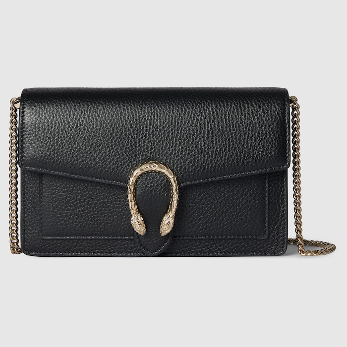 Dionysus wallet on chain in black leather | GUCCI® US