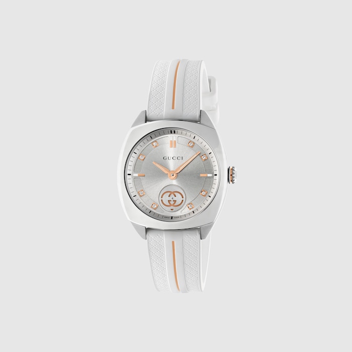 Gucci Interlocking watch, 29mm in white rubber | GUCCI® US