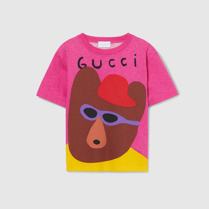 チルドレンズ〕プリント コットン Tシャツ ・フューシャピンク | GUCCI公式
