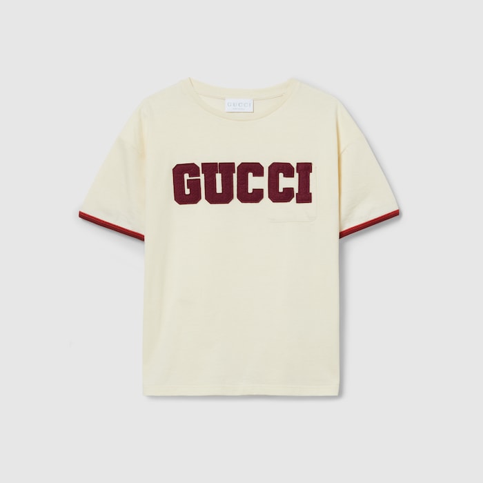 Children's cotton T-shirt with patch in white | GUCCI® US