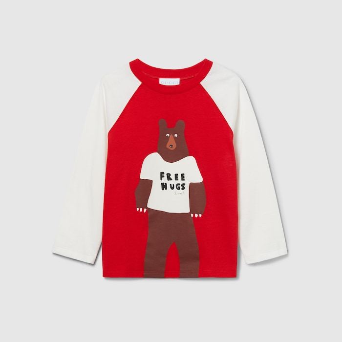 チルドレンズ〕プリント コットン Tシャツ ・レッド＆ホワイト