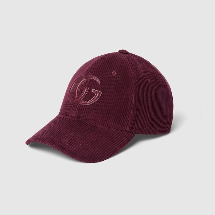 Velvet baseball hat with embroidery in bordeaux | GUCCI® US