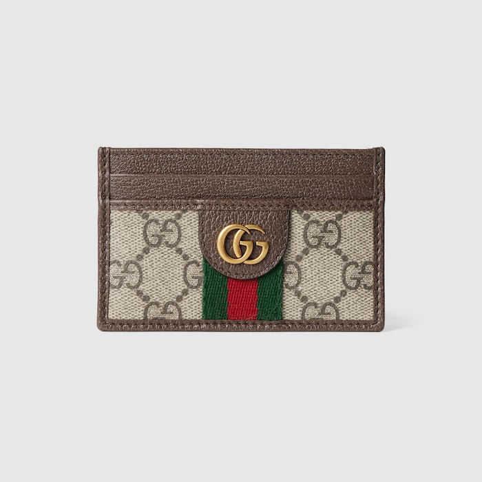 Ophidia card case in beige and dark brown fabric | GUCCI® US