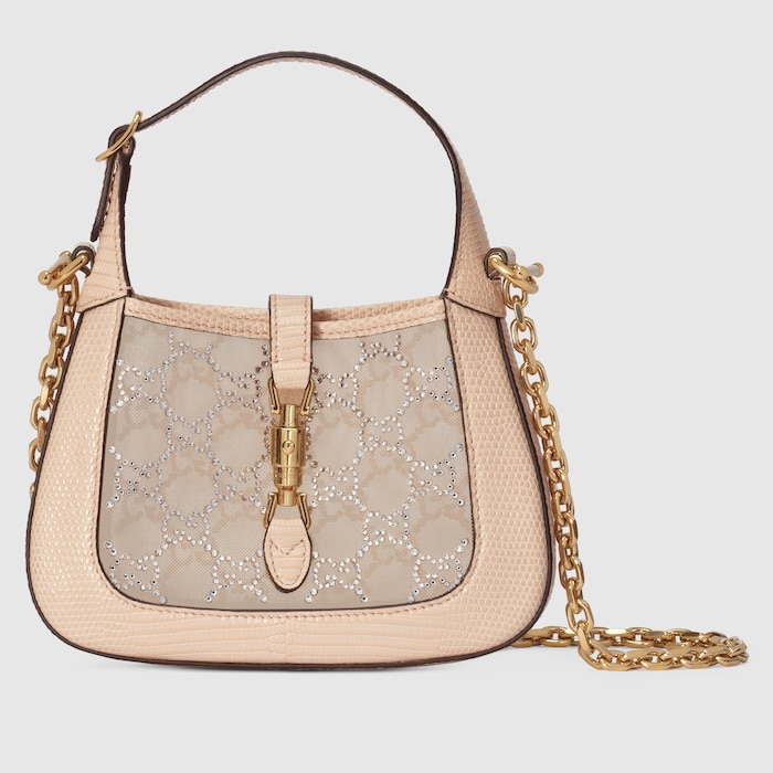 Jackie 1961 mini crystal GG lizard bag in powder pink | GUCCI® TR