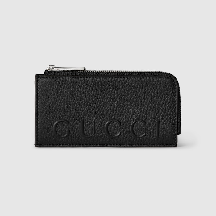 Zip card case with logo in black leather | GUCCI® US