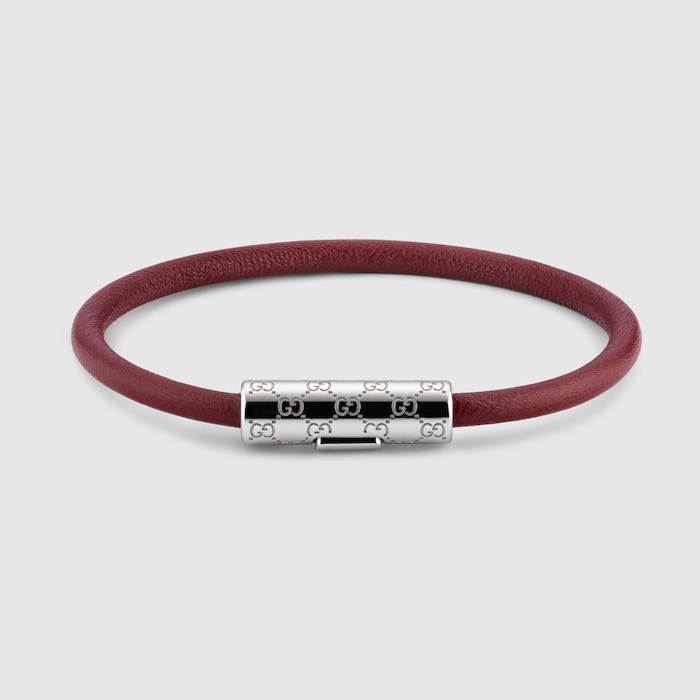 Bracelet with GG detail in Rosso Ancora red leather | GUCCI® US