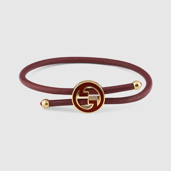 Bracelet with enamel Round Interlocking G in Rosso Ancora red