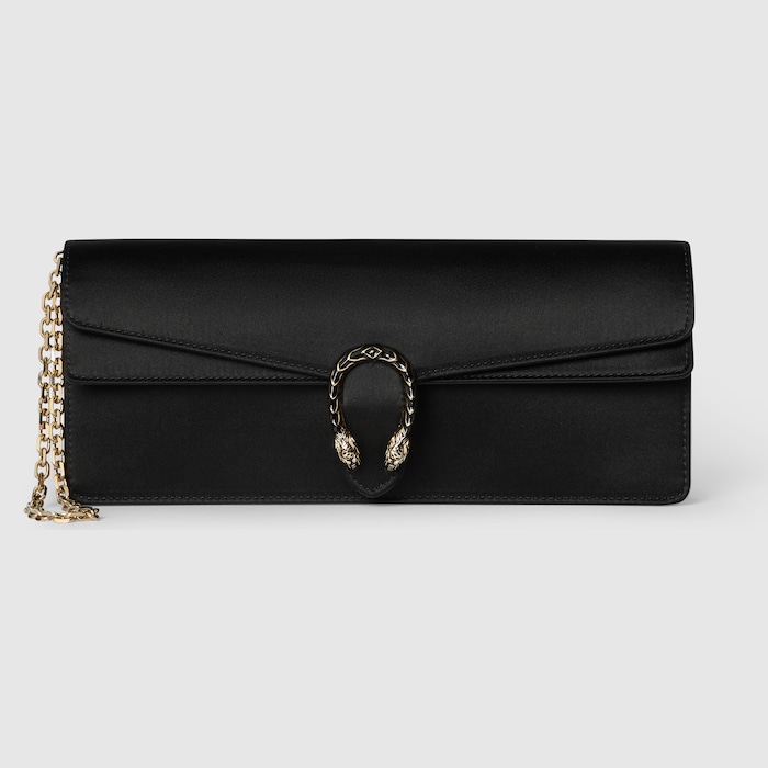 Dionysus clutch in black silk satin | GUCCI® US