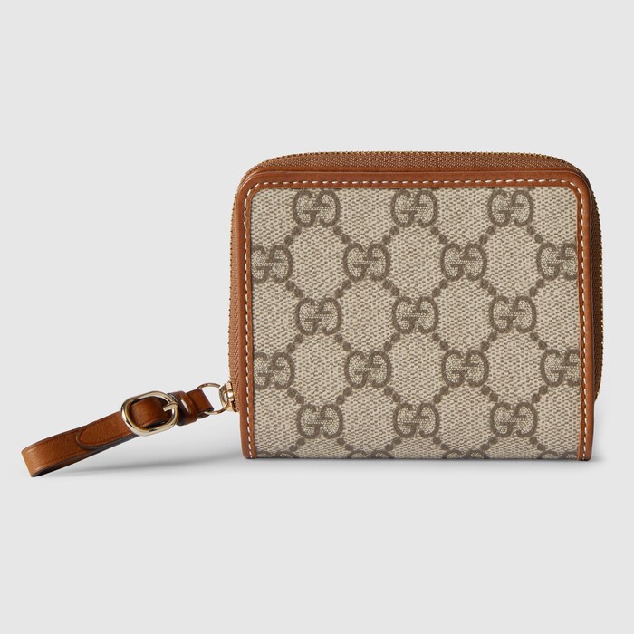 小物 gucci wallet GG Emblem zip mini wallet in beige and dark brown fabric | GUCCI® NZ