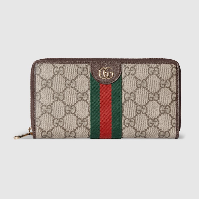 GUCCI グッチ オフィディア GG ジップウォレット オフィディア〕ジップアラウンドウォレット ・ベージュ＆ブラウン GG