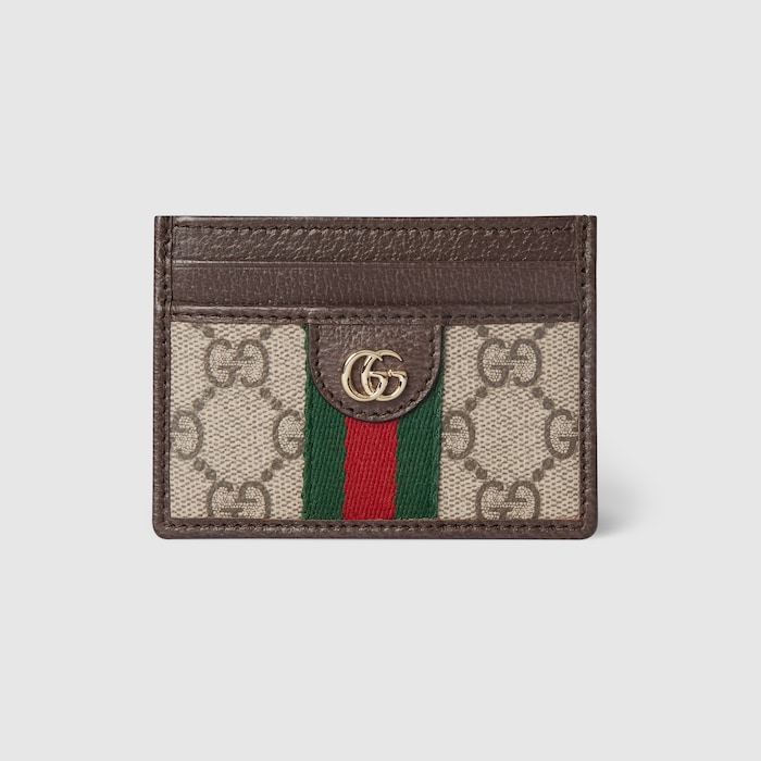【GUCCI】OPHIDIA CARDHOLDER●52315996IWG8745 Bi-color GG card case in beige and ebony Supreme | GUCCI® US