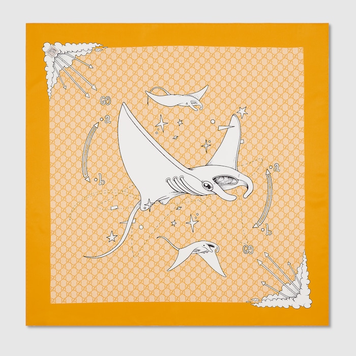 順様 グッチ スカーフ 100%シルク 12星座 イエロー系 約85×85cm 順様