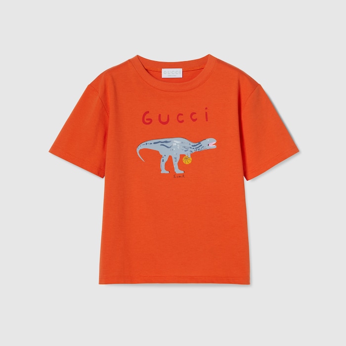 チルドレンズ〕プリント コットン Tシャツ ・オレンジ | GUCCI公式