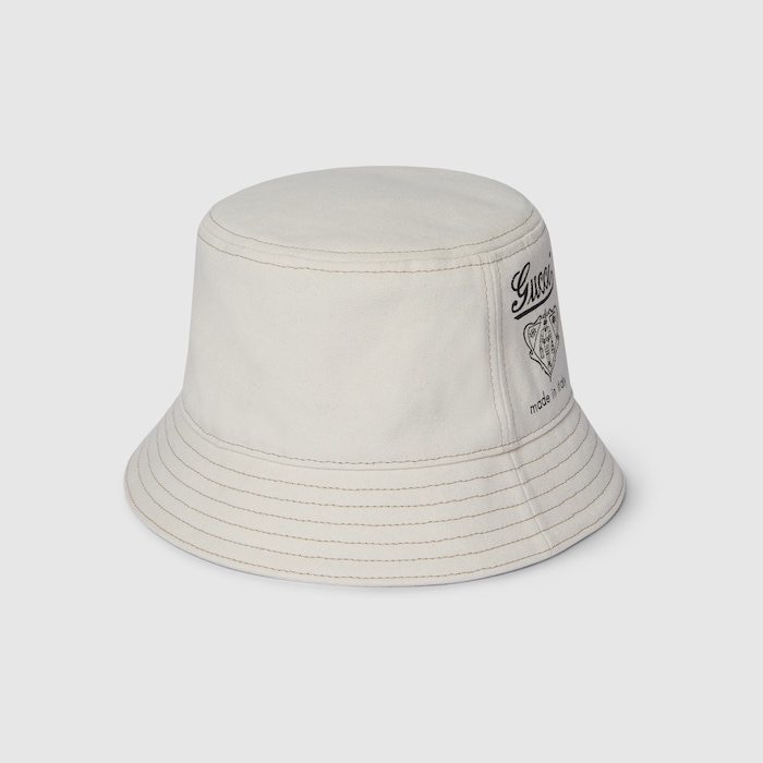 Printed cotton canvas bucket hat in white | GUCCI® US