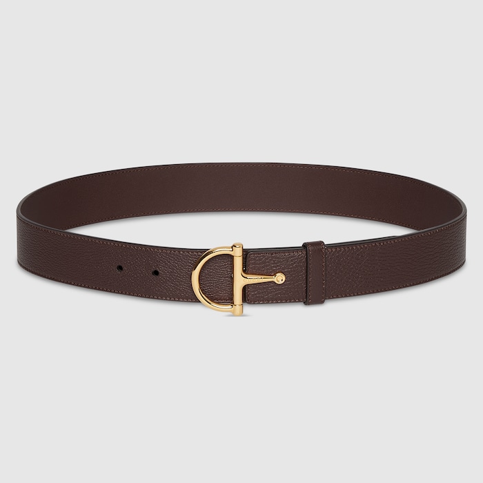 Belt with half-Horsebit buckle in dark brown grainy leather