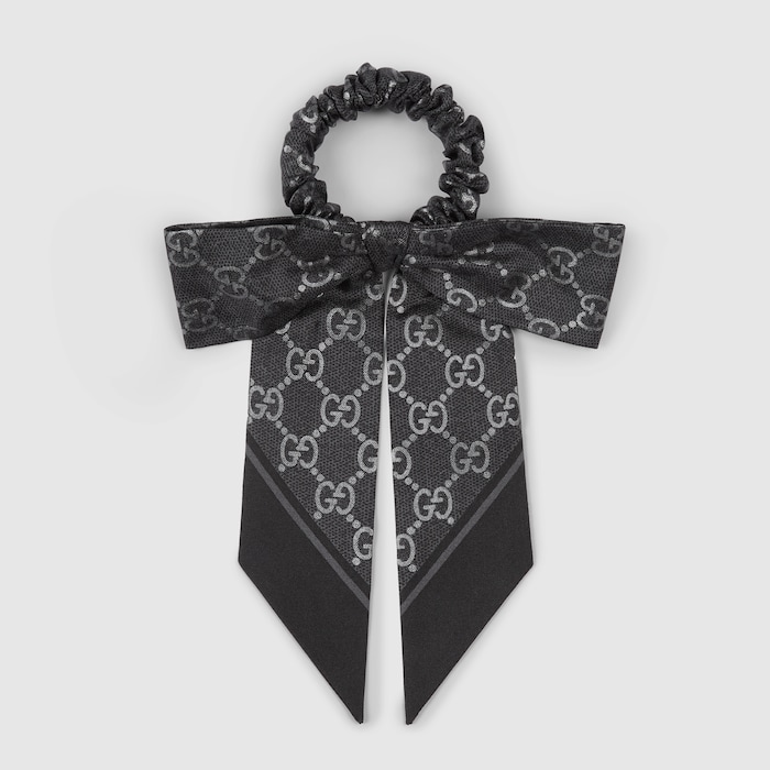 Printed silk scrunchie in black | GUCCI® US