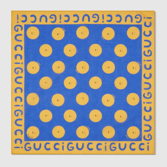 Children's printed cotton bandana in blue and yellow | GUCCI® US