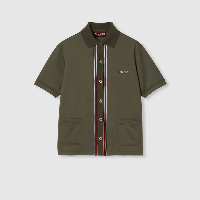 トップス GUCCI 2019AW Cotton Piquet Polo Shirt Cotton piquet polo shirt with embroidery in forest green