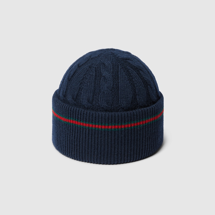 Children's wool hat with Web in dark blue | GUCCI® US
