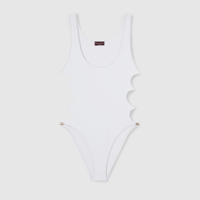 Sparkling stretch jersey swimsuit in white | GUCCI® US