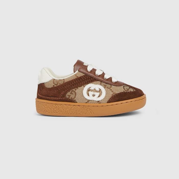 Toddler G74 sneaker in beige and dark brown canvas | GUCCI® US