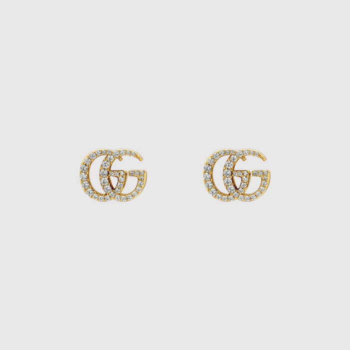 GG Marmont crystal earrings in yellow gold-toned metal | GUCCI® US
