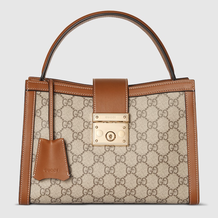 Padlock medium top handle bag in beige and brown GG fabric | GUCCI® ZA