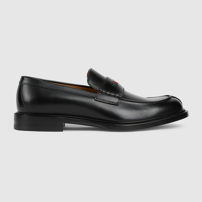 ウェブ ストライプ付き メンズ ローファー ・ブラック レザー | GUCCI公式